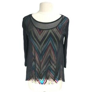 cupic Black Two Layer Tunic Blouse Women Size M Crew Neck 3/4 Sleeve Pullover